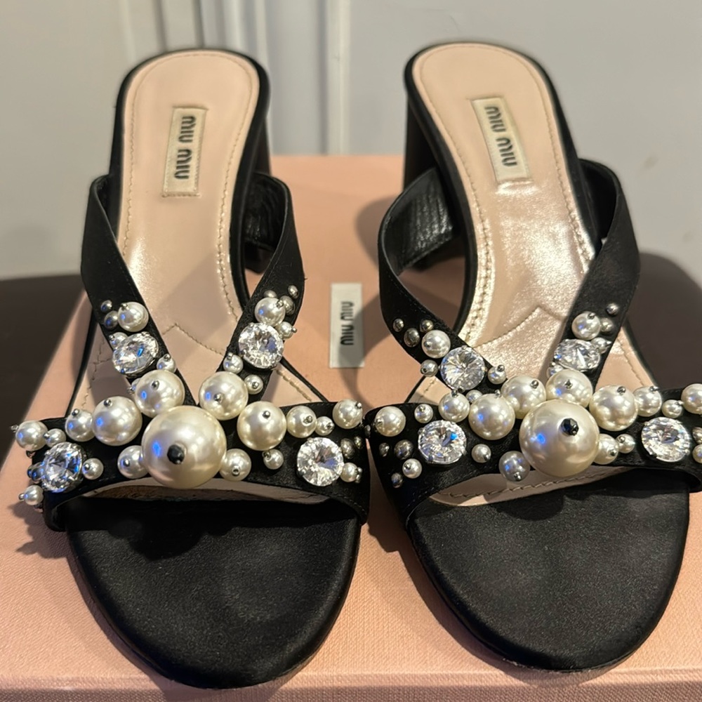 Miu Miu Satin Embellished Mules